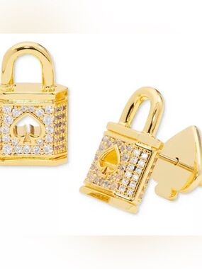 Kate Spade NY Lock and Spade Pave’ gold stud earrings NWT